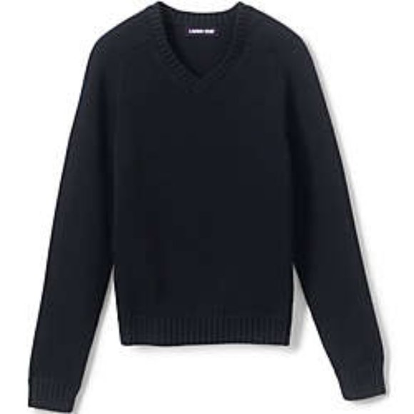 Lands' End Men's School Uniform Cotton Modal V-neck Sweater, Black, F9, NWT - Picture 1 of 2